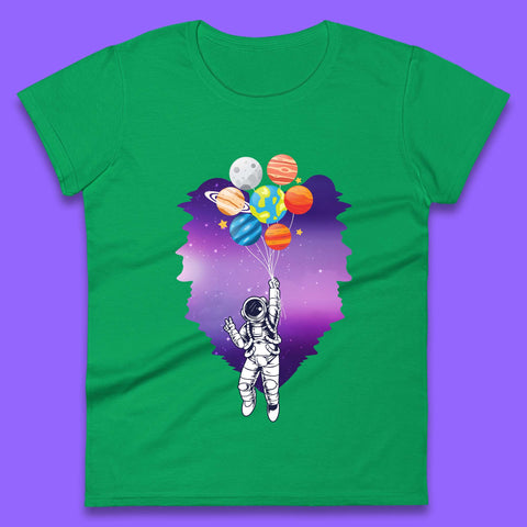 Astronaut Space Planets Balloons Womens T-Shirt