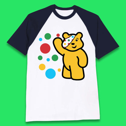 Spotty Pudsey Bear Hand Waving Dotty Spot Fundraising Children In Need Spotty Bear Spotty Day Baseball T Shirt