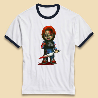 Chucky Mug Shot Chicago Police Dept Ray Charles Lee Chucky Halloween Horror Movie Ringer T Shirt