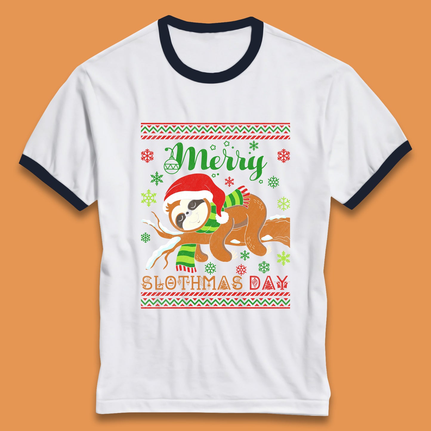 Merry Slothmas Day Christmas Santa Sloth Lovers Xmas Holiday Celebration Ringer T Shirt