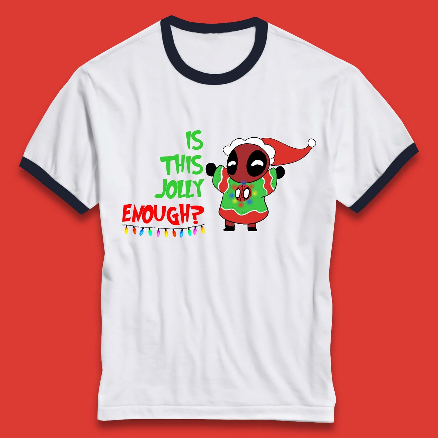 Jolly Enough Deadpool Christmas Ringer T-Shirt