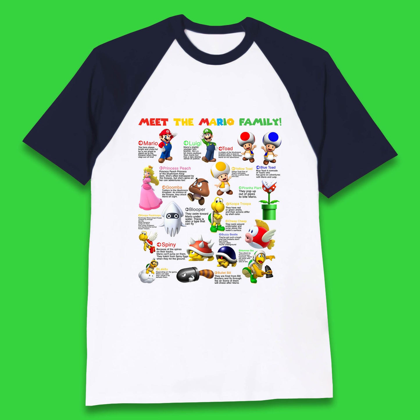 Meet The Mario Family Super Mario Vintage Mario Family Matching Costume Baseball T Shirt