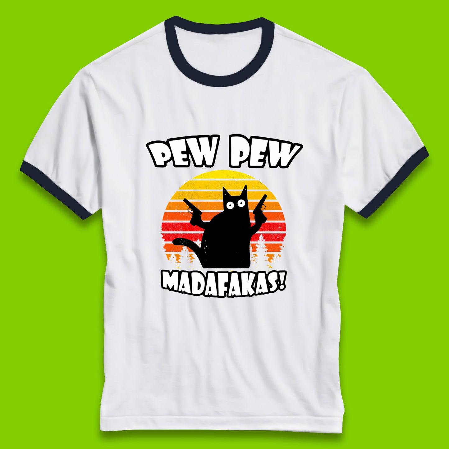 Pew Pew Madafakas Funny Joke Retro Vintage Cat Gun Pistol Kitty Pew Pew Cat Meme Ringer T Shirt