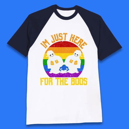 Halloween I Just Here For The Boos Gay Boo Ghosts Drinking Beer LGBTQ Pride Beer Baseball T Shirt