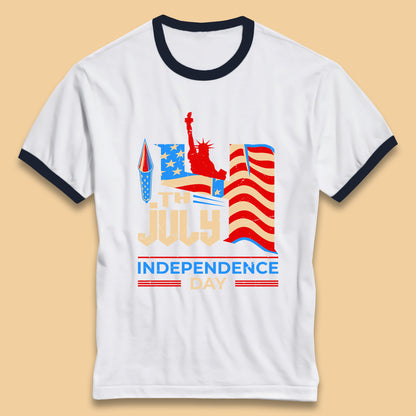 Statue Of Liberty 4th July USA Independence Day Celebration Fireworks Ringer T Shirt