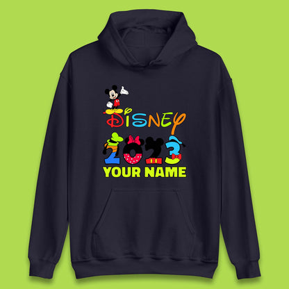 Personalised Disney 2023 Disney Club Your Name Mickey Mouse Minnie Mouse Donald Duck Pluto Goofy Cartoon Characters Disney Vacation Unisex Hoodie