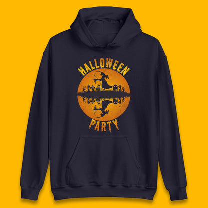 Halloween Party Flying Witch Horror Scary Spooky Season Scary Boo With Full Moon Unisex Hoodie