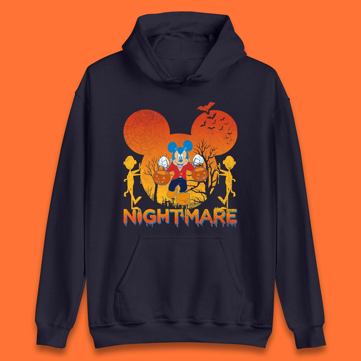 Halloween Nightmare Disney Mickey Mouse Holding Pumpkin Bucket Horror Scary Disneyland Trip Unisex Hoodie