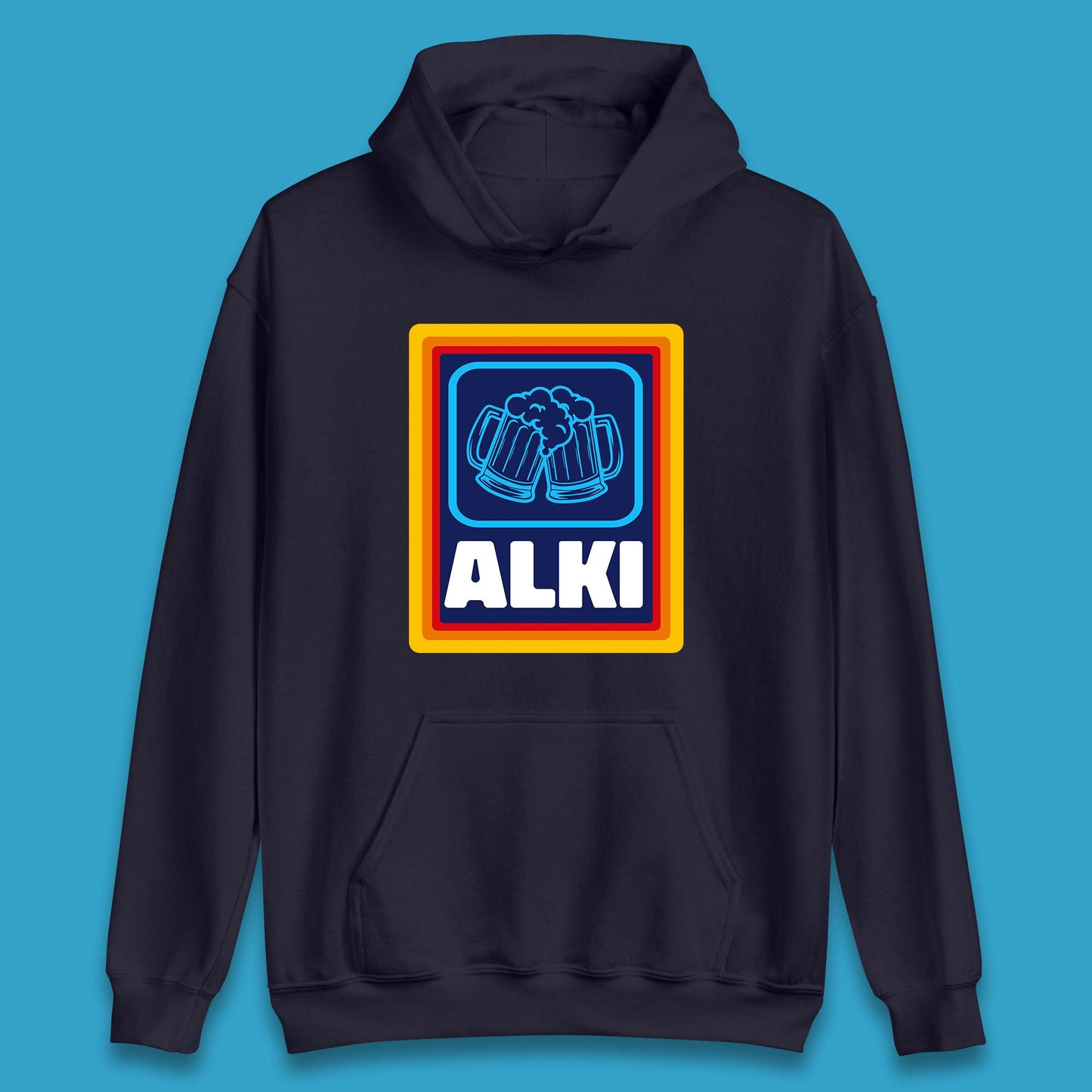 Alki Aldi Drink Pub Beer Joke Funny Parody Novelty Gift Unisex Hoodie