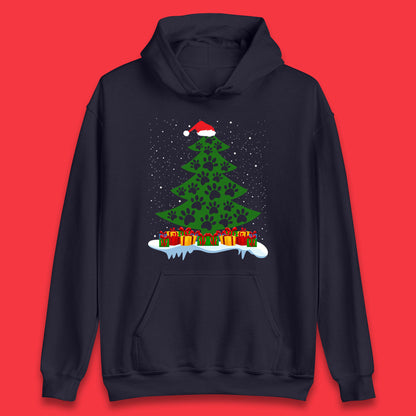 christmas tree with paw prints of dogs hoodie