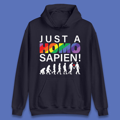 Just A Homo Sapien To Homo Erectus Evolution To Homo LGBTQ Funny Gay Pride Unisex Hoodie