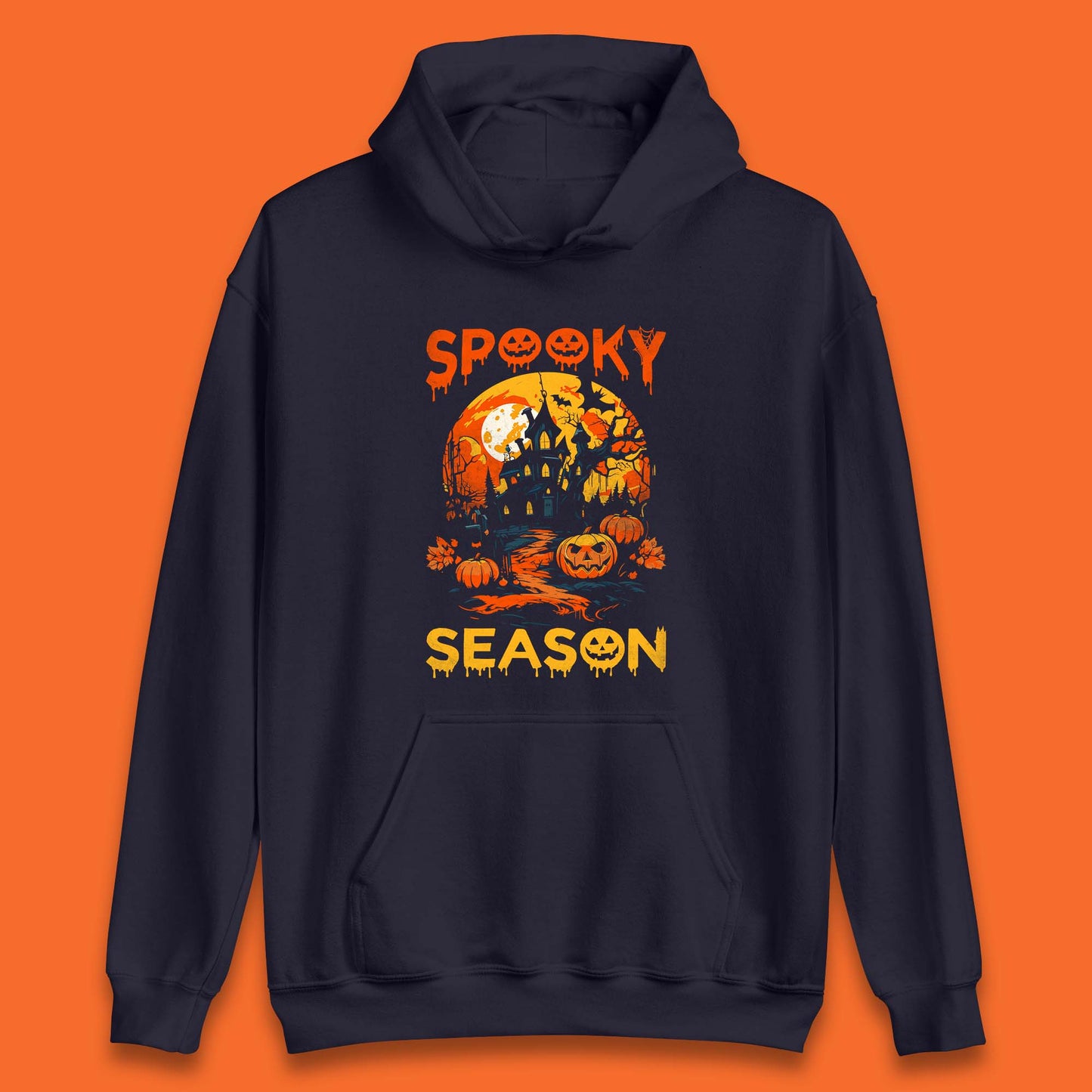 Spooky Season Happy Halloween Full Moon Dark Night Haunted House Unisex Hoodie