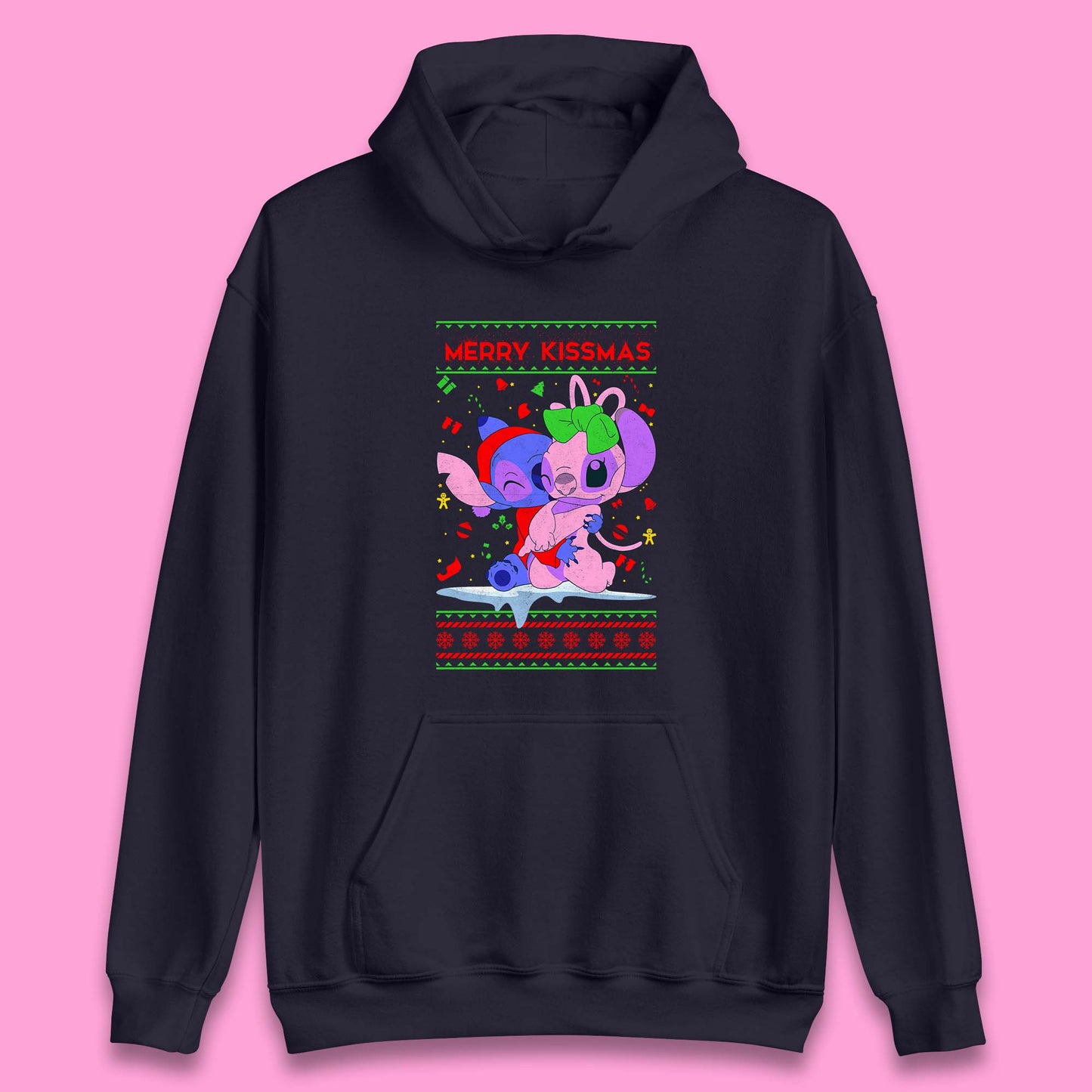 merry kissmas disney stitch and angel hoodie