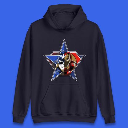 Captain America Logo With Iron Man Marvel Avengers Superheros Movie Character Unisex Hoodie