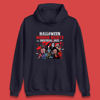 Halloween Horror Nights Universal 2023 Halloween Horror Movie Characters Friends Halloween Serial Killers Unisex Hoodie