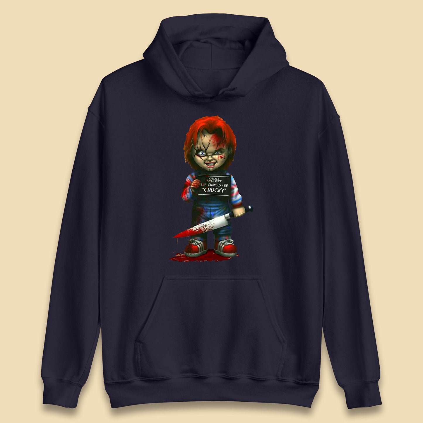 Chucky Mug Shot Chicago Police Dept Ray Charles Lee Chucky Halloween Horror Movie Unisex Hoodies