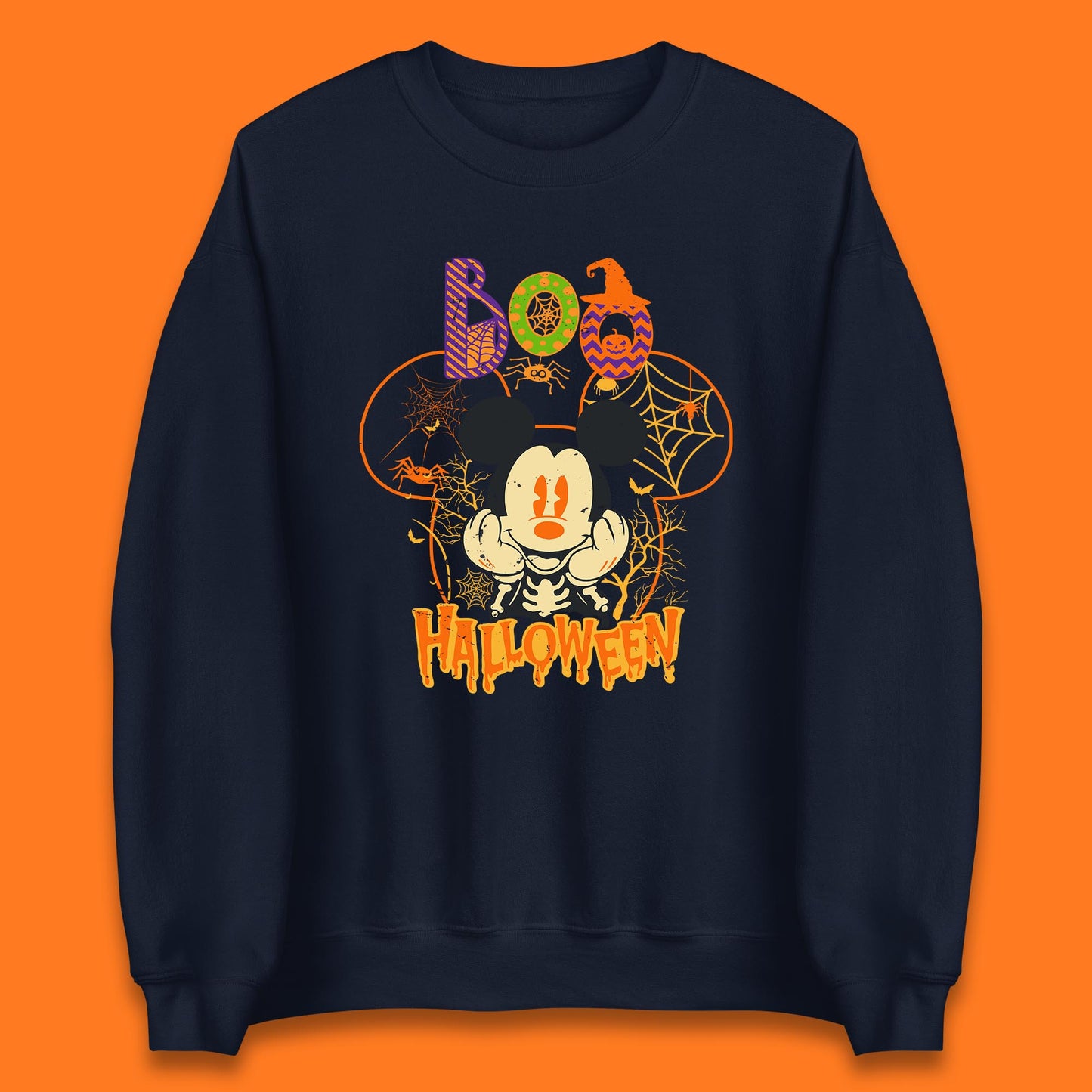 Boo Halloween Mickey Mouse Skeleton Horror Scary Disney Halloween Disneyland Trip Unisex Sweatshirt