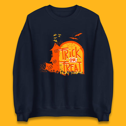 Trick Or Treat Halloween Terrific Abandoned Haunted House Flying Bats Unisex Sweatshirt