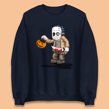 Chibi Jason Voorhees Holding Bloody Knife And Pumpkin Bucket Halloween Friday The 13th Horror Movie Unisex Sweatshirt