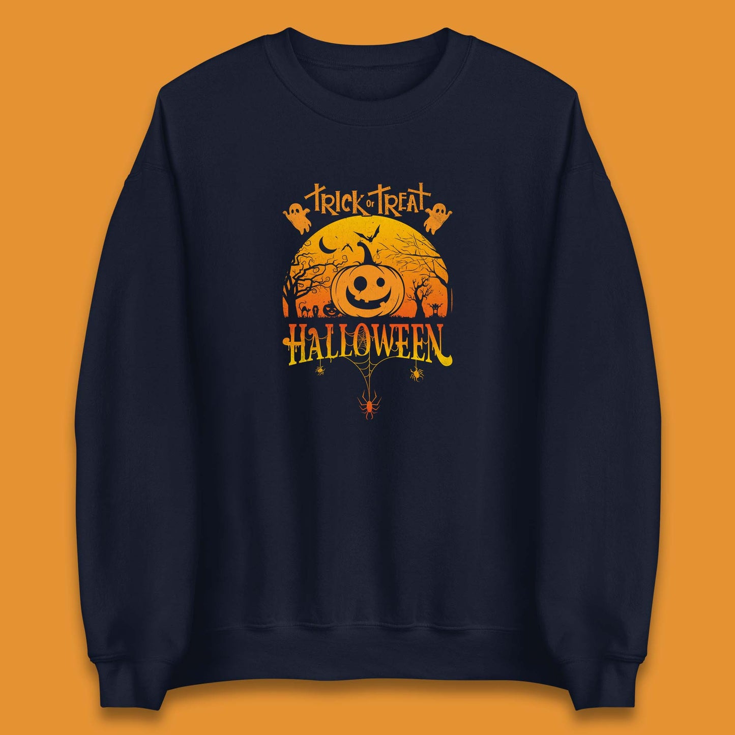 Trick Or Treat Halloween Pumpkin Haunted Trees Scary Spooky Season Unisex Sweatshirt