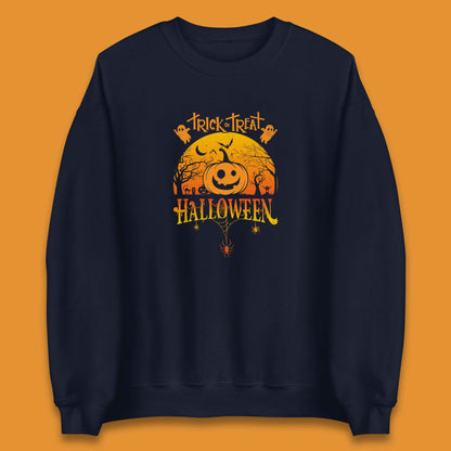 Trick Or Treat Halloween Pumpkin Haunted Trees Scary Spooky Season Unisex Sweatshirt