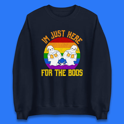 Halloween I Just Here For The Boos Gay Boo Ghosts Drinking Beer LGBTQ Pride Beer Unisex Sweatshirt