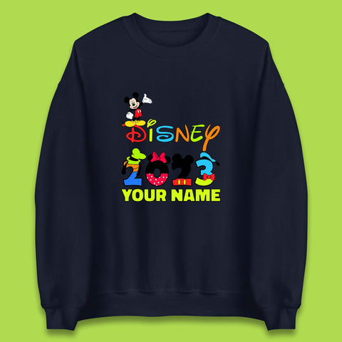 Personalised Disney 2023 Disney Club Your Name Mickey Mouse Minnie Mouse Donald Duck Pluto Goofy Cartoon Characters Disney Vacation Unisex Sweatshirt
