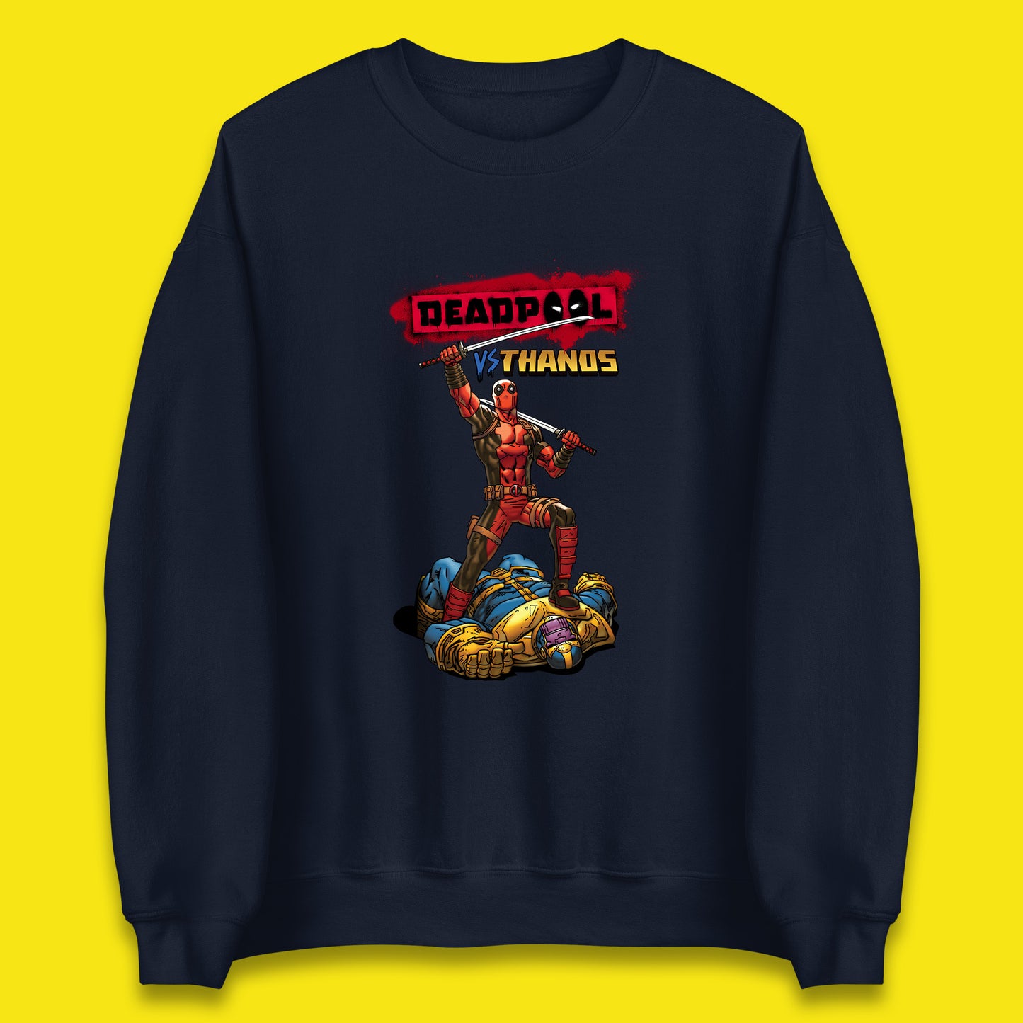 Marvel Comics Deadpool VS Thanos The Ultimate Face Off Comic Book Fictional Characters Unisex Sweatshirt