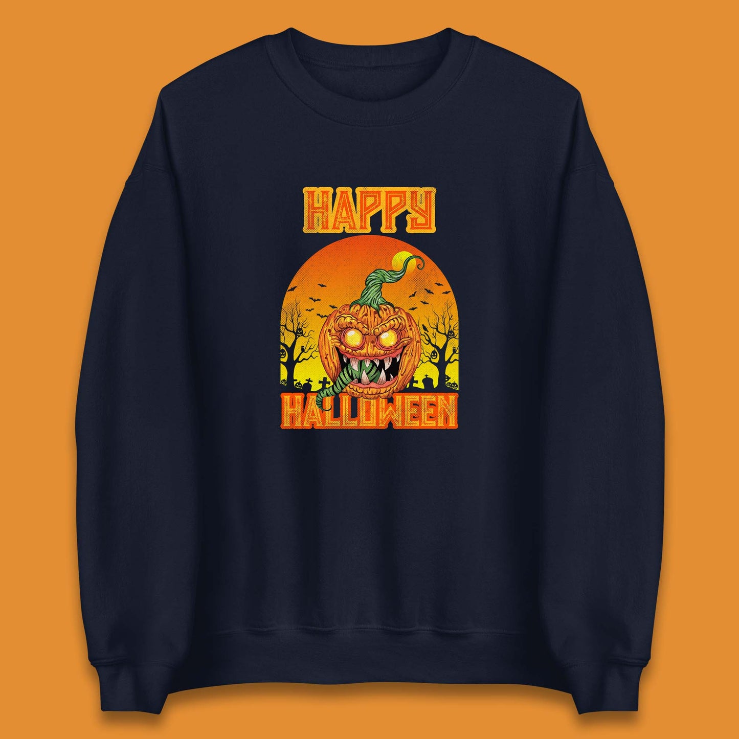 Happy Halloween Zombie Monster Pumpkin Jack-o-lantern Spooky Season Unisex Sweatshirt