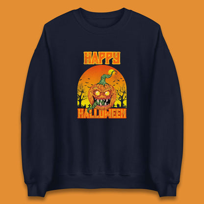 Happy Halloween Zombie Monster Pumpkin Jack-o-lantern Spooky Season Unisex Sweatshirt