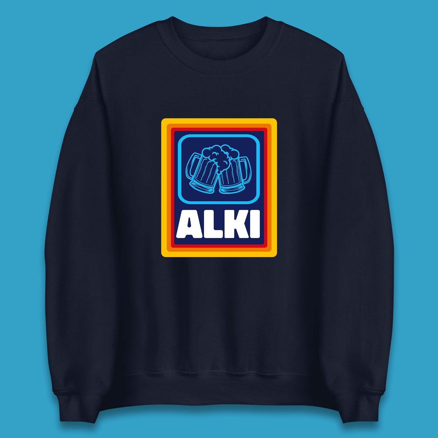 Alki Aldi Drink Pub Beer Joke Funny Parody Novelty Gift Unisex Sweatshirt