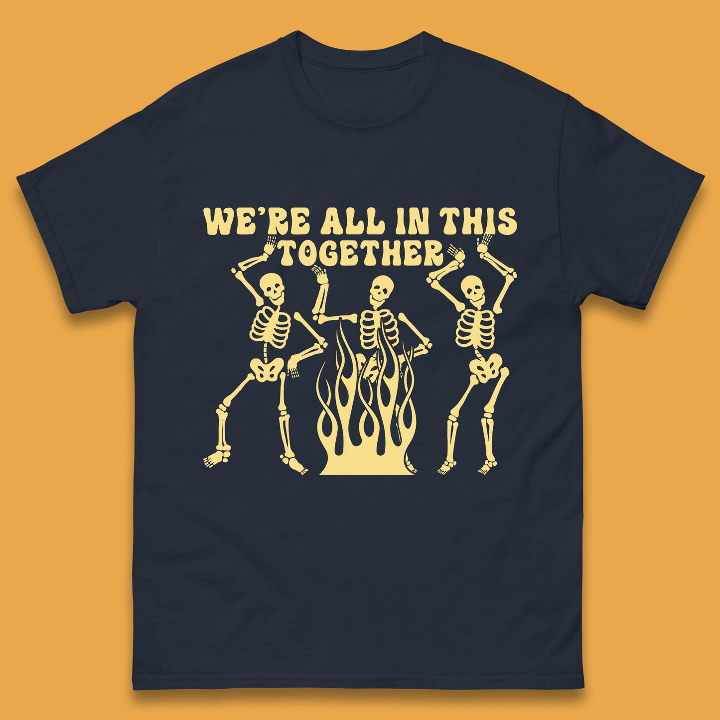 We're All In This Together Dancing Skeletons Halloween Day Spooky Season Mens Tee Top