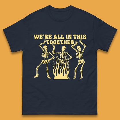 We're All In This Together Dancing Skeletons Halloween Day Spooky Season Mens Tee Top