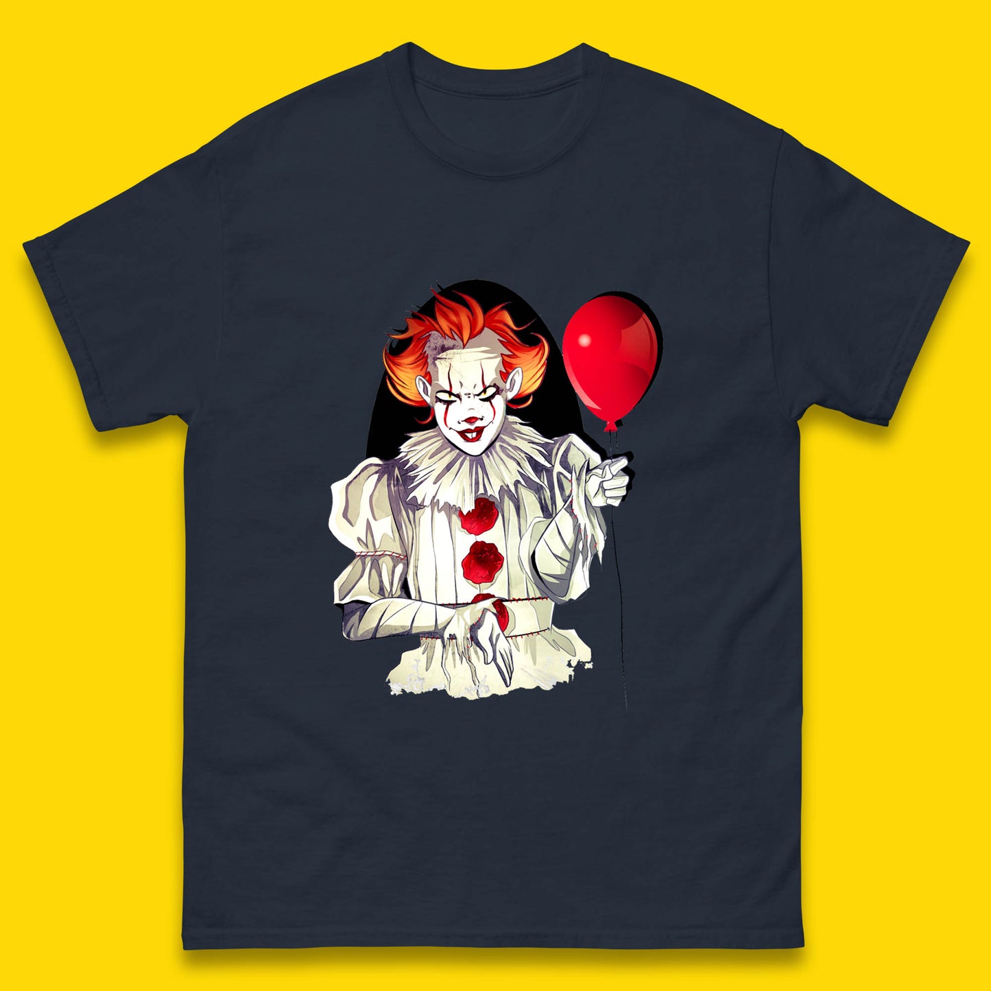 IT Pennywise Clown Holding Balloon Halloween Evil Pennywise Clown Costume Horror Movie Serial Killer Mens Tee Top