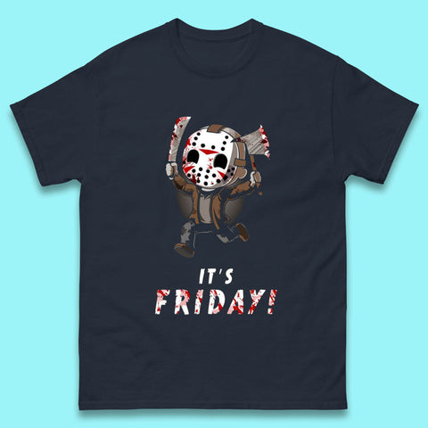 It's Friday Chibi Jason Voorhees Holding Bloody Knife & Bloody Axe Halloween Friday The 13th Horror Movie Mens Tee Top