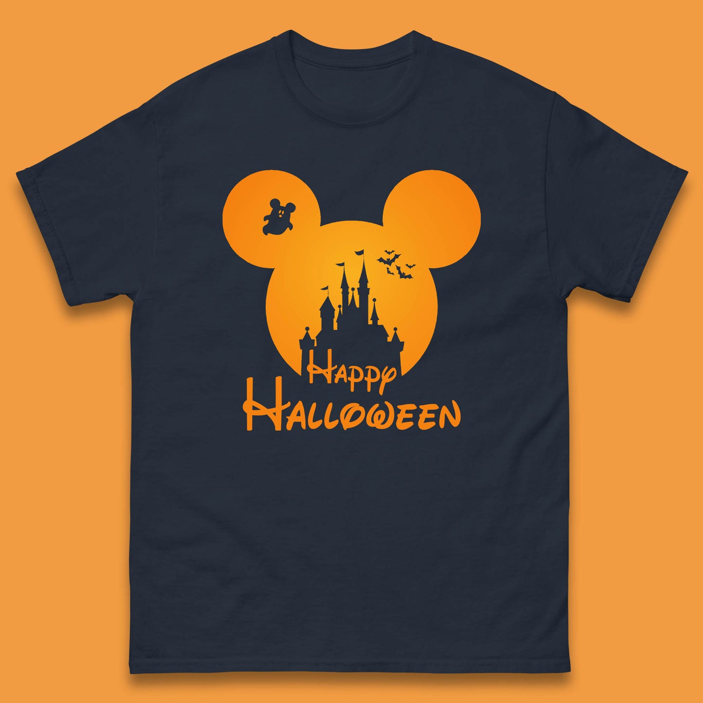 Happy Halloween Mickey Mouse Disney Castle Halloween Scary Boo Flying Bats Mens Tee Top