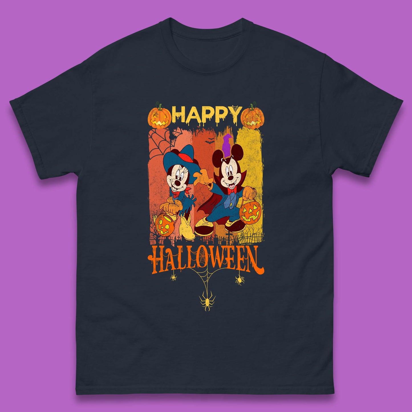 Happy Halloween Disney Witch Mickey Mouse Minnie Mouse Horror Scary Disneyland Trip Mens Tee Top