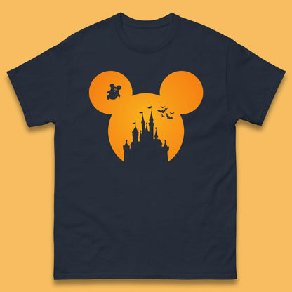 Disney Mickey Mouse Happy Halloween Disney Castle Halloween Scary Boo Flying Bats Mens Tee Top