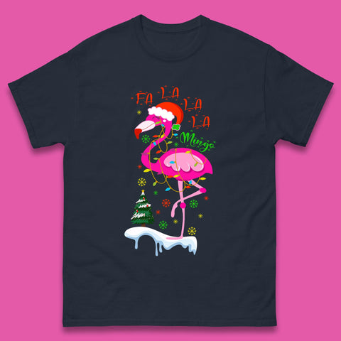 Fa La La La Mingo Christmas Flamingo Santa Hat Xmas Lights Flamingo Lover Mens Tee Top