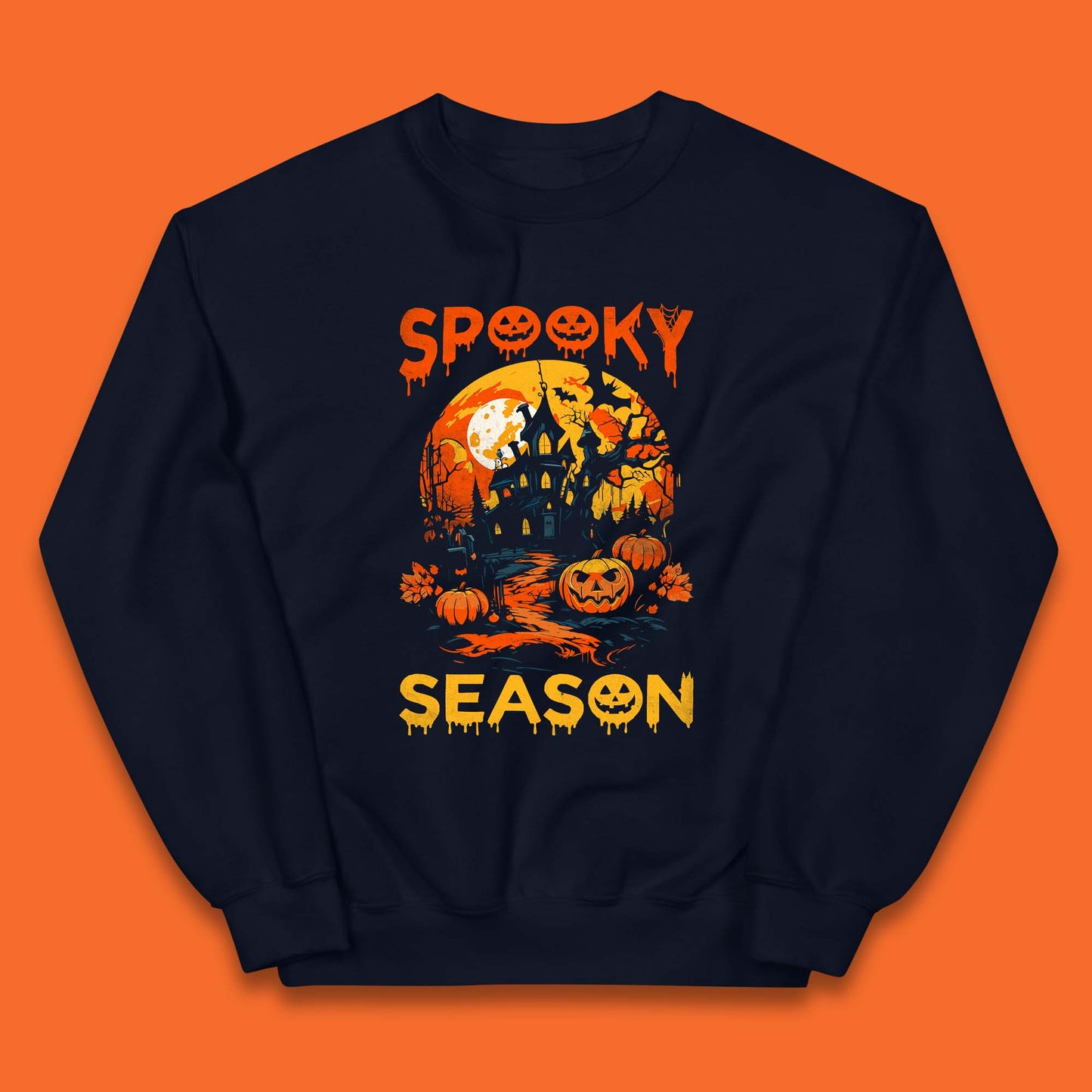 Spooky Season Happy Halloween Full Moon Dark Night Haunted House Kids Jumper