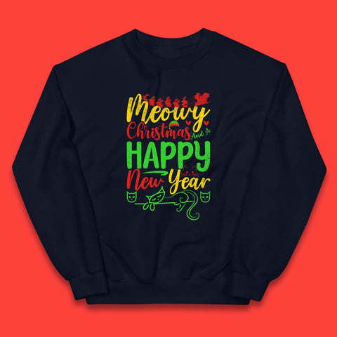 Meowy Christmas And A Happy New Year Funny Christmas Cat Xmas Meowy Catmas Kids Jumper