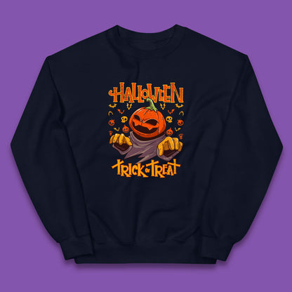 Halloween Trick Or Treat Pumpkin Character Halloween Scary Evil Pumpkin Kids Jumper