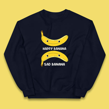 Happy Banana Sad Banana Funny Meme Pun Joke Smiling Face Kids Jumper