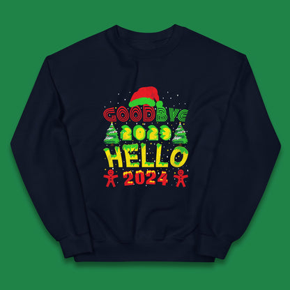 Good Bye 2023 Hello 2024 Merry Christmas Funny Happy New Year Xmas Kids Jumper