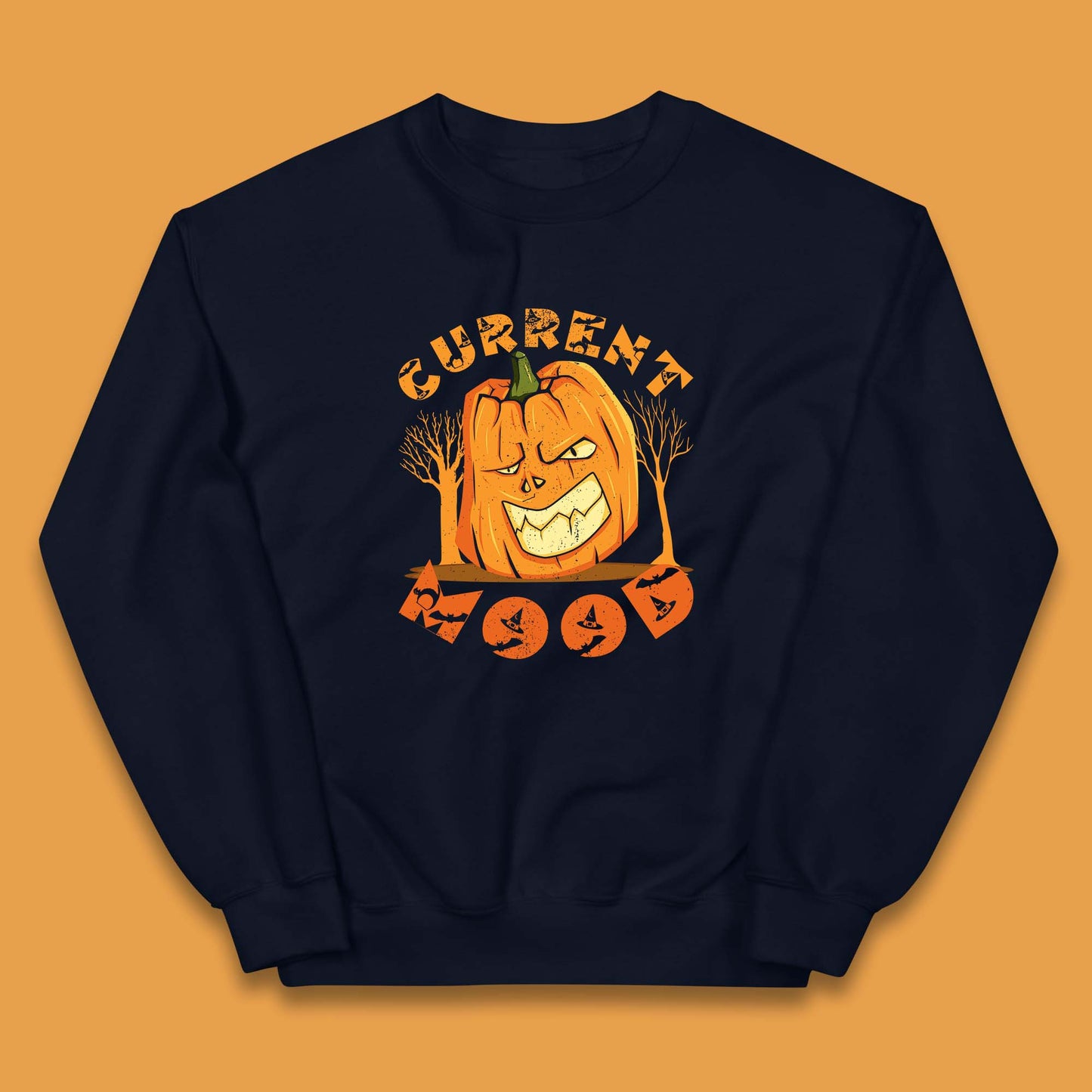 Current Mood Halloween Pumpkin Evil Scary Smile Horror Jack-o-Lantern Kids Jumper