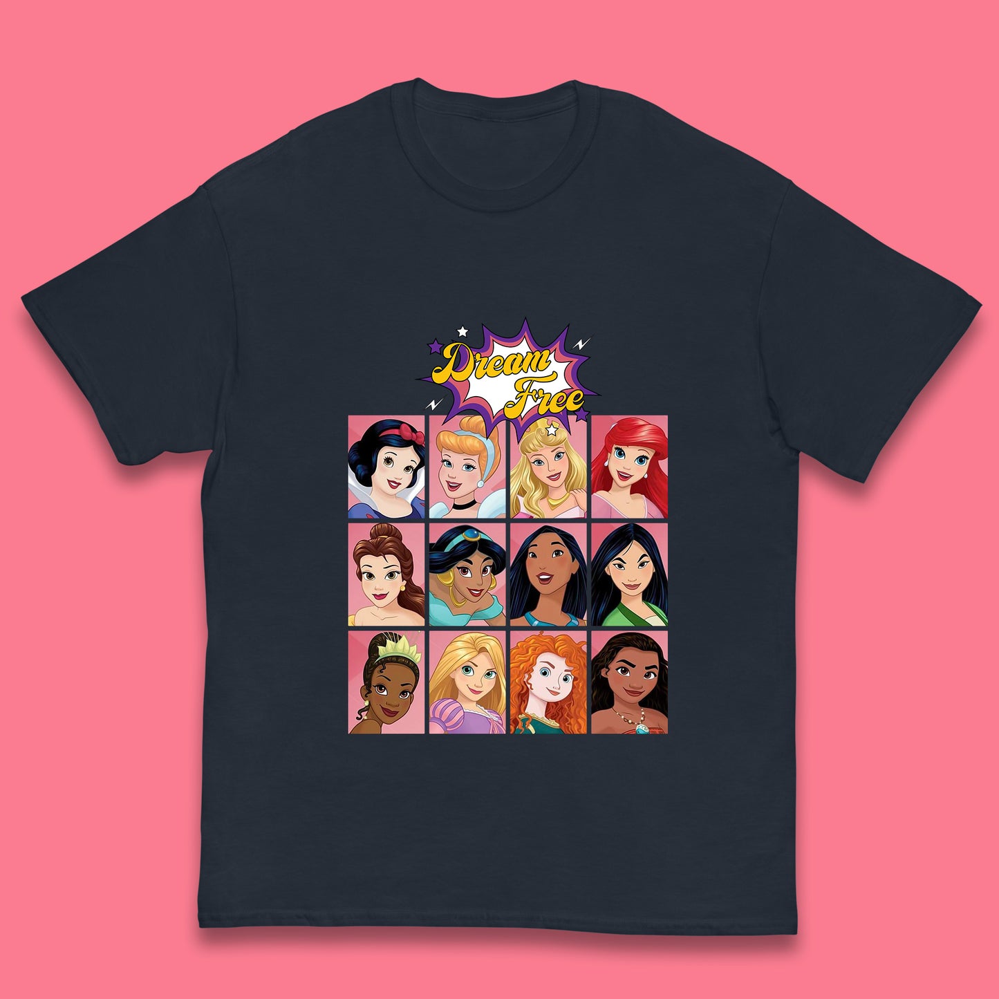 Dream Free Disney Princess Characters Disney Snow White Cinderella Jasmine Disney Princesses Group Disney World Kids T Shirt