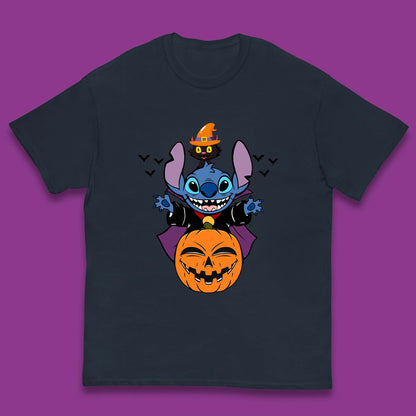 Disney Halloween Pumpkin Devil Stitch With Black Cat Horror Scary Disney Lilo & Stitch Kids T Shirt