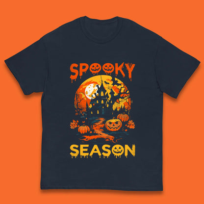 Spooky Season Happy Halloween Full Moon Dark Night Haunted House Kids T Shirt