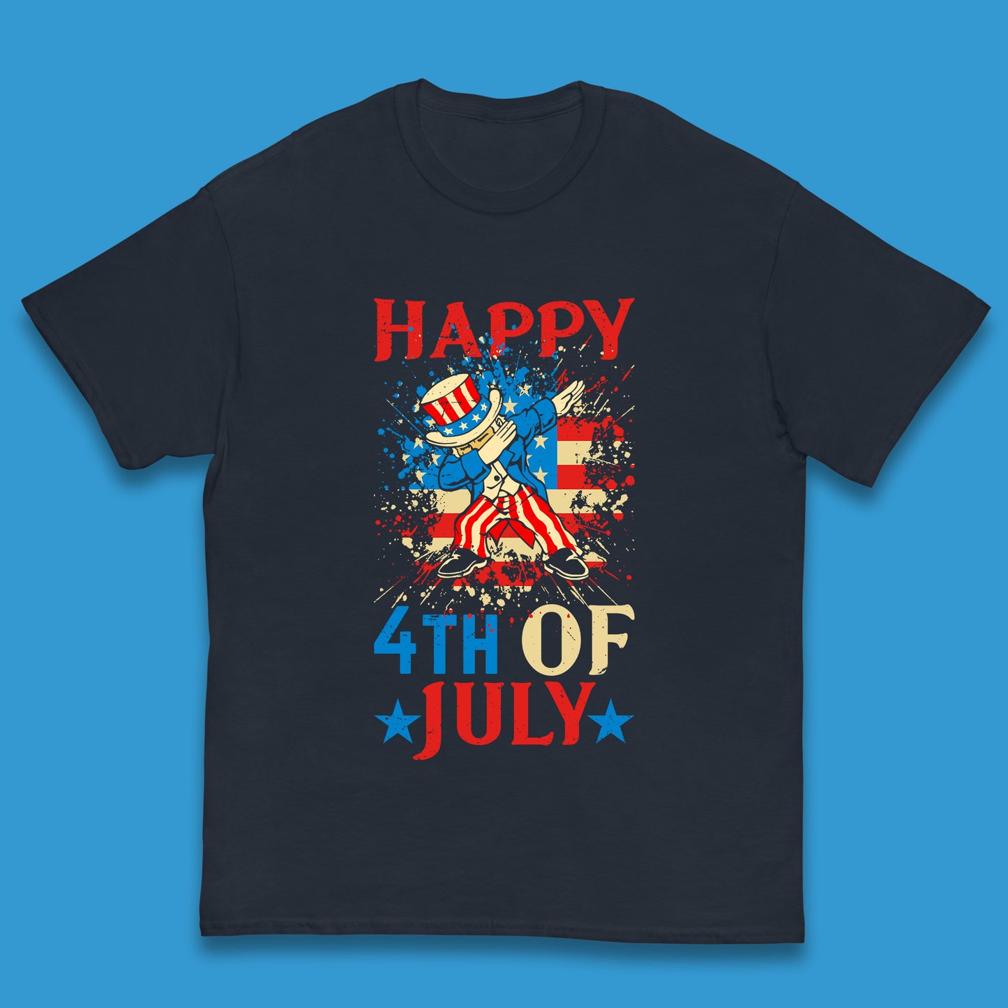 Dabbing Uncle Sam Happy 4th Of July USA Flag Independence Day Funny Dab Dance Kids T Shirt