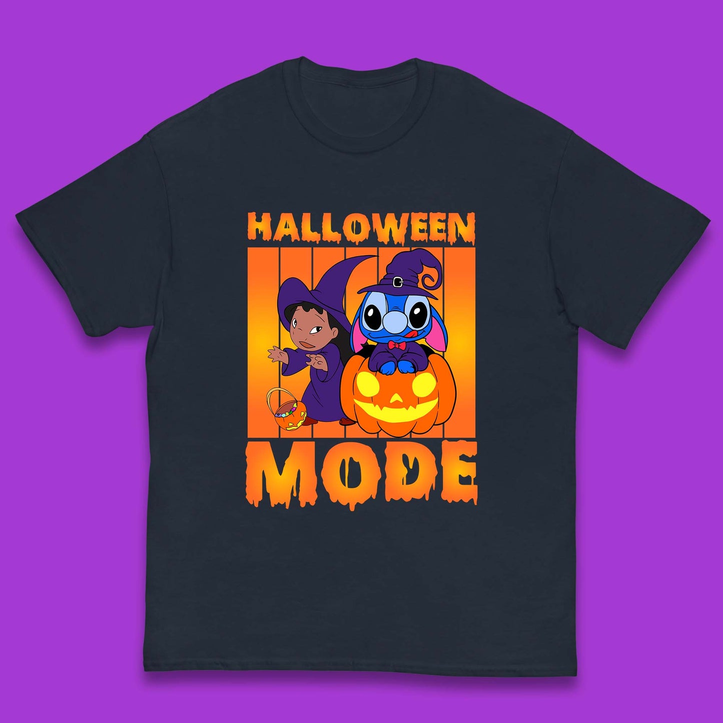 Halloween Mode Disney Lilo & Stitch Halloween Pumpkin Witch Hat Stitch Spooky Disneyland Trip Kids T Shirt